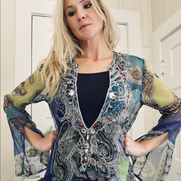 “Bitter Apple” Multicolored Paisley Sheer Tunic - Picture 2 of 4